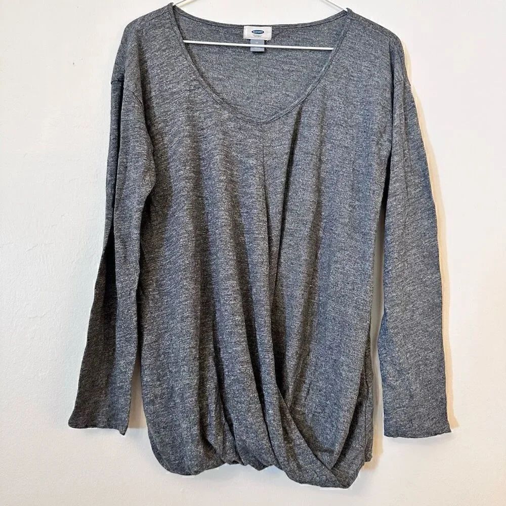 Old Navy Womens Twist Hem Long Sleeve Shirt Pullover V Neck Gray Size Mediun